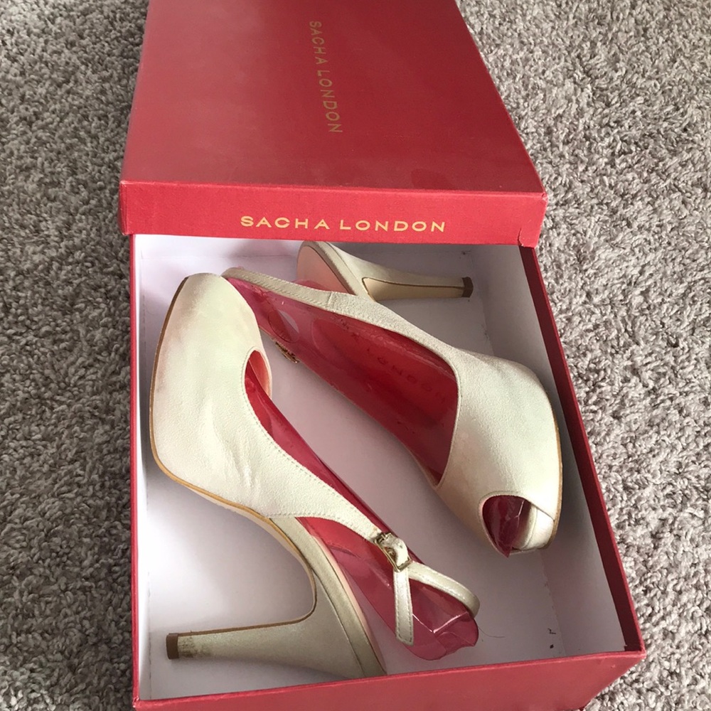 Sacha London peep toe sandals shimmery nude color